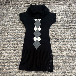 Knit Minded Black White Grey Argyle Sweater Midi Dress, Size S